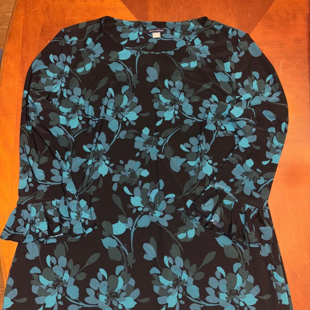Tommy Hilfiger | Women's 16 | Floral‎ Print 3/4 Sleeve Ruffle Cuff | Cypress - Picture 4 of 12